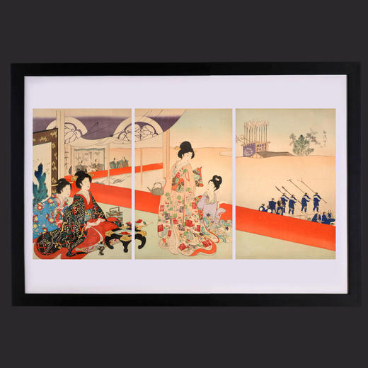 独角鹿西洋古董浮世绘大师杨洲周延三联幅版画徳川時代貴婦人の図 商品图0