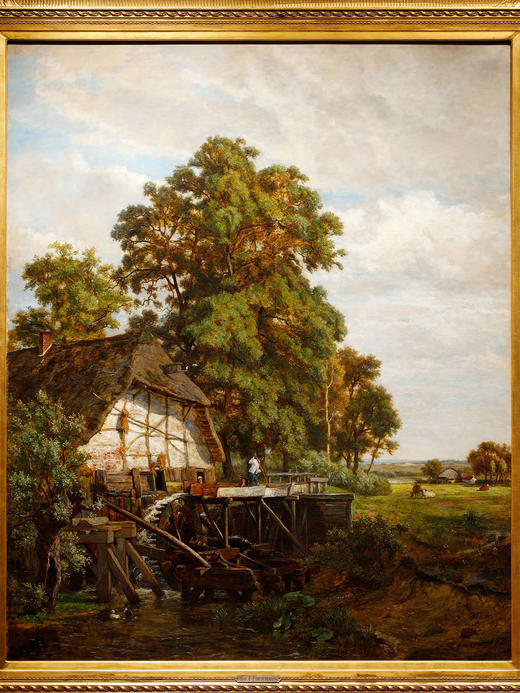 独角鹿西洋古董画家T. Fourmois风景布面油画坎皮内森林边的磨坊 商品图1