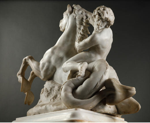 独角鹿西洋古董德国卡拉拉大理石雕塑《骑海马的男人》 商品图4