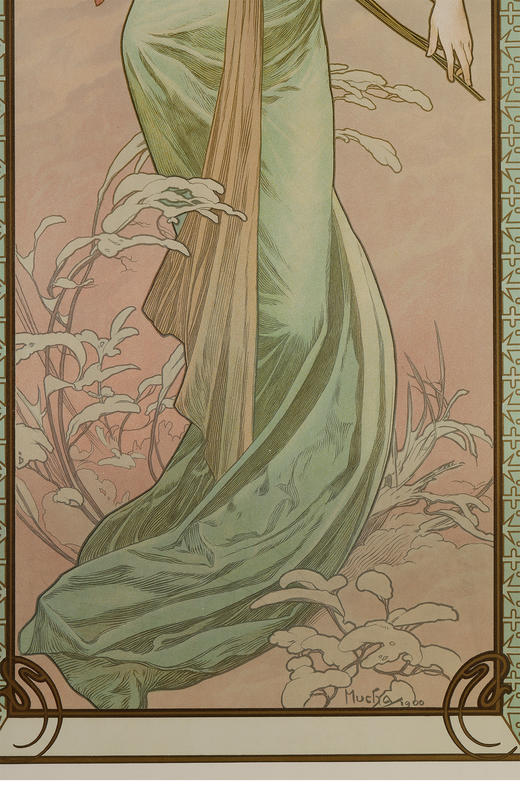 独角鹿西洋古董新艺术时期穆夏签名原版版画春Printemps与夏Eté 商品图2