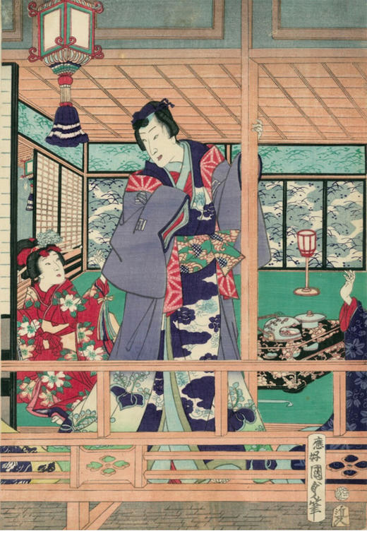 独角鹿西洋古董日本歌川国贞版画作品《琴碁書画之源氏六色合》 商品图2