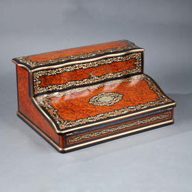 独角鹿西洋古董拿破仑三世时期法国黄铜母贝镶嵌香木便携式书写箱