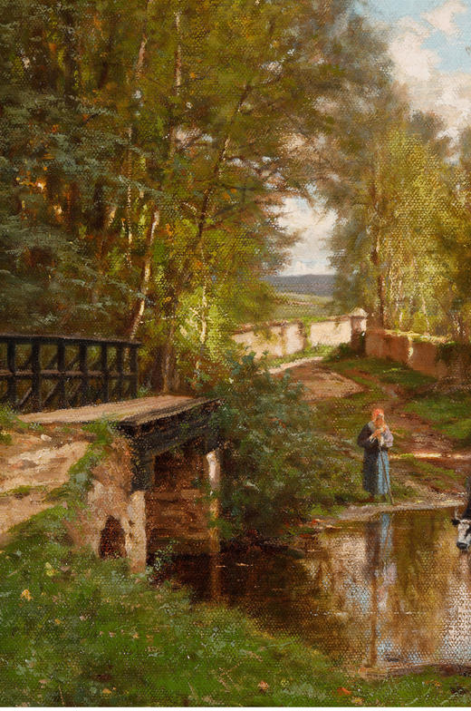 独角鹿西洋古董画家Charles Georget布面油画作品默伦郊外风景 商品图2