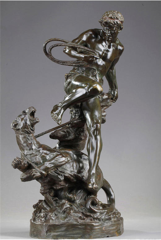 独角鹿西洋古董法国雕塑家Edouard Drouot上色青铜雕塑摆件驯狮者 商品图2