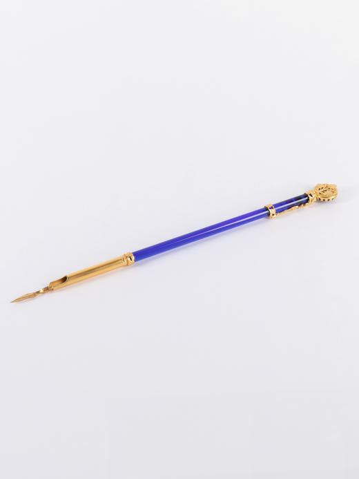 独角鹿西洋古董1880-1920年代法国出品铜鎏金镶嵌蓝色水晶蘸水笔 商品图1