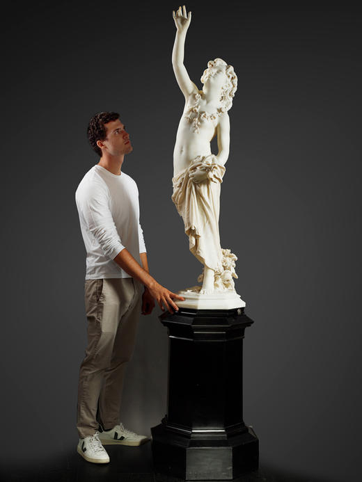 独角鹿西洋古董意大利雕塑家D. Barcaglia签名大理石雕塑《蝴蝶》 商品图1