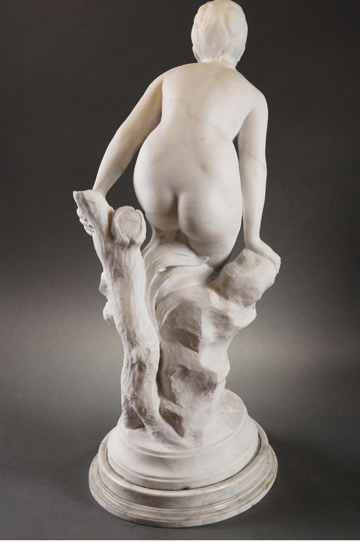 独角鹿西洋古董Albert DESENFANS卡拉拉大理石雕塑《水之宁芙》 商品图4