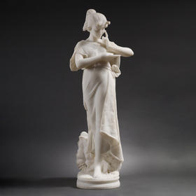 独角鹿西洋古董Fanny Rozet新艺术风卡拉拉大理石读信的女人雕塑