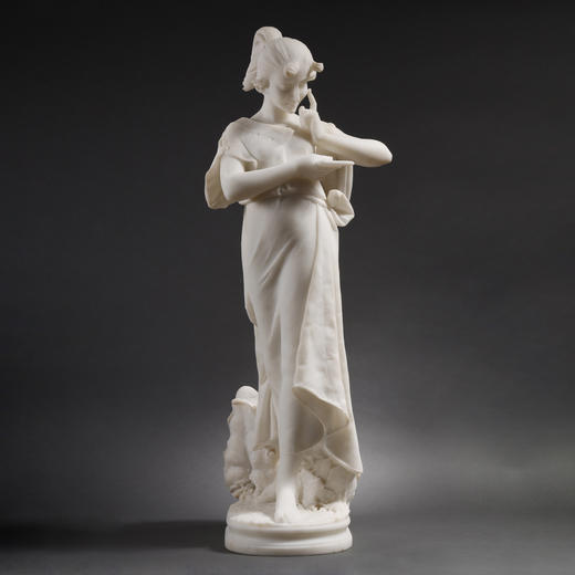 独角鹿西洋古董Fanny Rozet新艺术风卡拉拉大理石读信的女人雕塑 商品图0