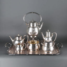 独角鹿西洋古董银器Christofle昆庭花卉Bambou竹节款下午茶套装