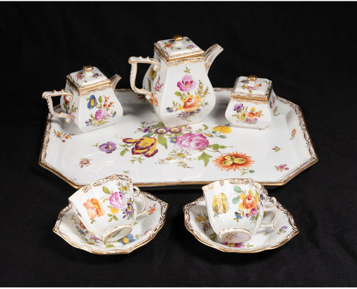 独角鹿西洋古董德国瓷窑出品手绘花卉主题双人下午茶瓷器套装 商品图2