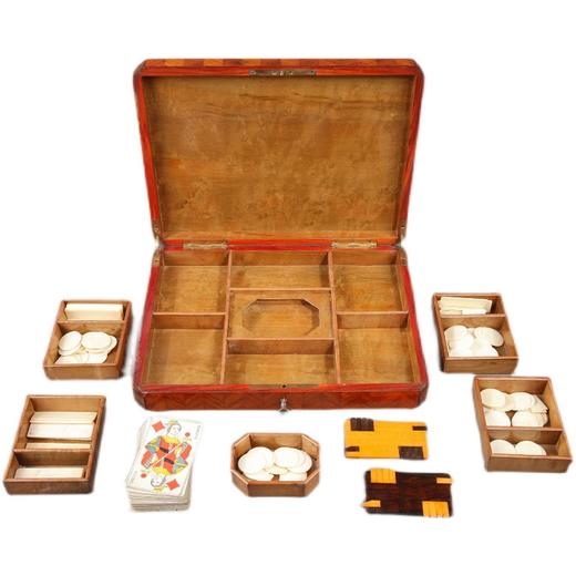 独角鹿西洋古董1852-1870年代拿破仑三世时期法国细木镶嵌游戏盒 商品图4