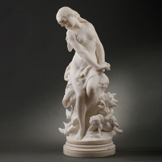 独角鹿西洋古董法国雕塑家M. Moreau大理石雕塑维纳斯与丘比特 商品图0