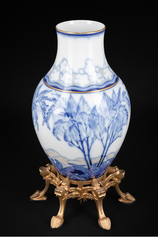 独角鹿西洋古董塞弗尔瓷器Albert Martine风格铜鎏金底座瓷瓶 商品图1