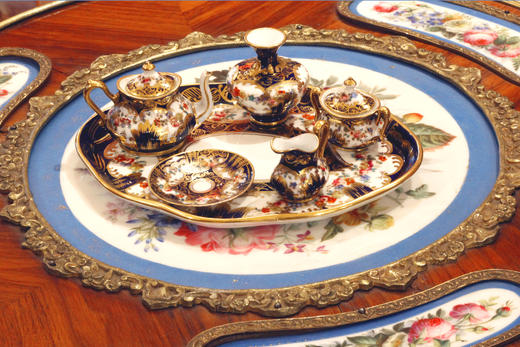 独角鹿西洋古董CROWN STAFFORDSHIRE瓷窑手绘花卉描金陶瓷茶具 商品图1