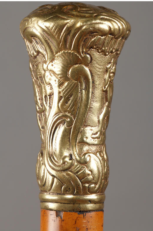 独角鹿西洋古董18世纪法国摄政时期纯银镀金杖柄白藤杖身古董手杖 商品图4