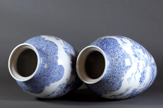 独角鹿西洋古董摆件1880年代日本出品蓝色对瓶 商品图2