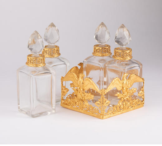 独角鹿西洋古董法国帝政风格雄鹰桂枝铜鎏金装饰水晶香水瓶套组 商品图1