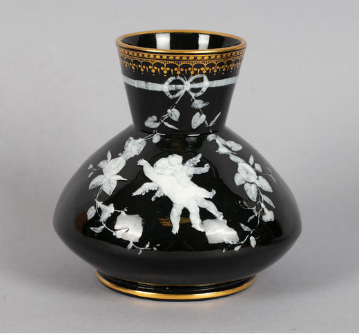 独角鹿西洋古董瓷器G.Jones花卉天使手绘描金双耳浮雕玉石瓷瓶对 商品图3