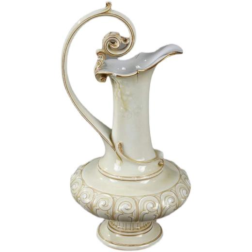 独角鹿西洋古董赛弗尔瓷器藤蔓浮雕饰描金浅黄釉色单耳鹅颈壶 商品图4