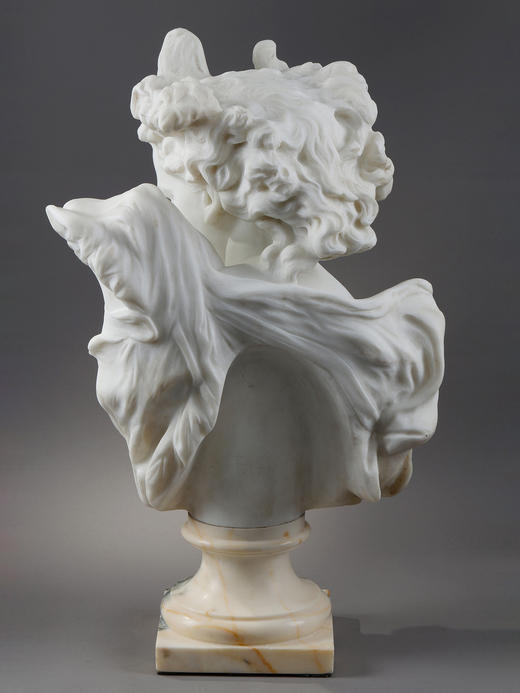 独角鹿西洋古董雕塑家Pugi签名卡拉拉大理石半身雕塑《舞蹈精灵》 商品图4