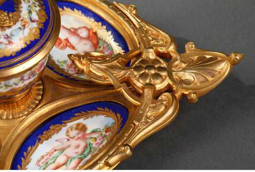 独角鹿西洋古董摆件法国铜鎏金雕饰灵蛇手绘小天使花卉陶瓷墨水台 商品图3