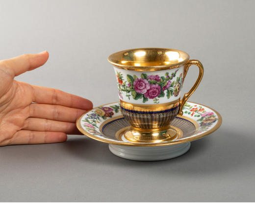 独角鹿西洋古董法国Feuillet瓷窑手绘花卉铂金描金咖啡杯碟套装 商品图1