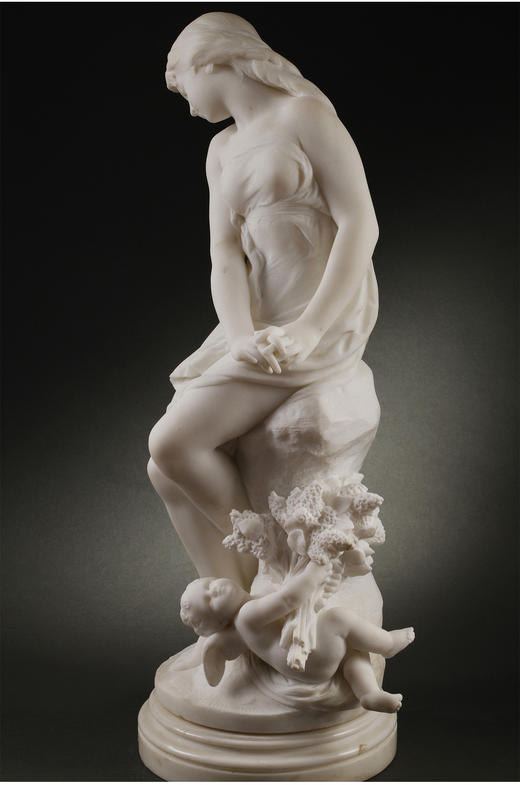 独角鹿西洋古董法国雕塑家M. Moreau大理石雕塑维纳斯与丘比特 商品图3