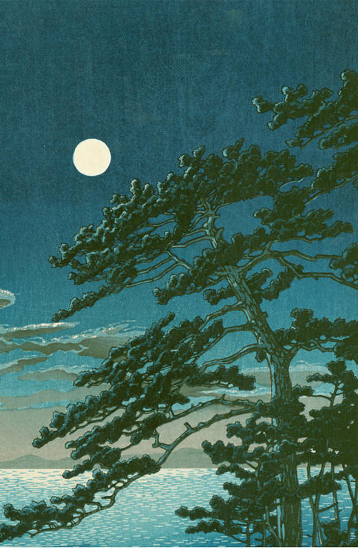 独角鹿西洋古董日本昭和时代川瀬巴水新版画《春の月 二宮海岸》 商品图2