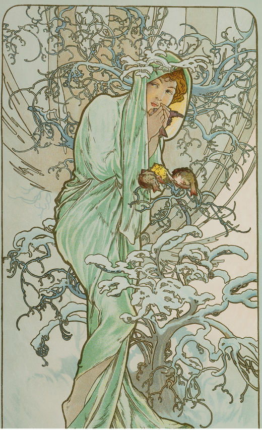 独角鹿西洋古董大师穆夏签名原版版画《四季Les Quatre Saisons》 商品图1