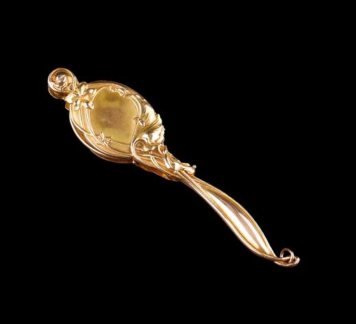 独角鹿西洋古董新艺术时期美国工坊出品14K金可折叠长柄手持眼镜 商品图3