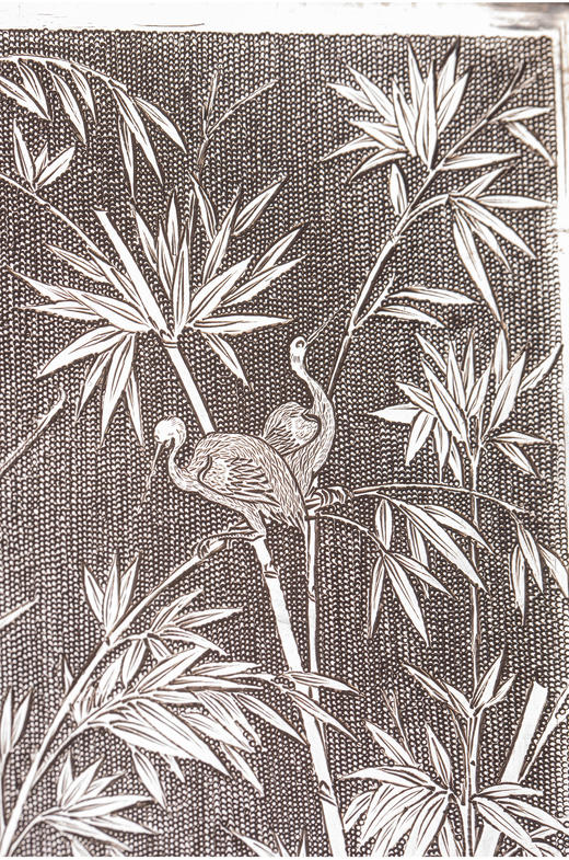 独角鹿西洋古董中国外销银器工坊WANG HING & CO传统竹鸟纯银托盘 商品图3