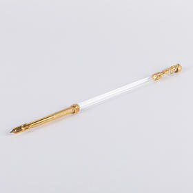 独角鹿西洋古董1880-1920年代法国出品铜鎏金镶嵌透明水晶蘸水笔