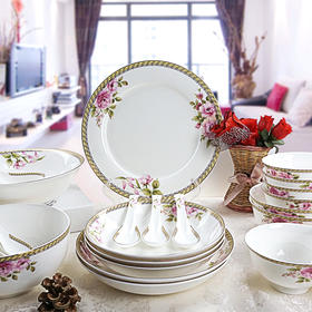 凡瑞斯骨瓷花田喜事10人用36头中餐具轻奢简约现代新中式骨瓷餐具家用套装送礼