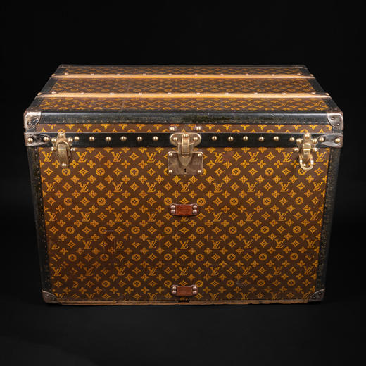 独角鹿西洋古董奢侈品牌Monogram经典老花款黑色皮革饰边方形帽箱 商品图0