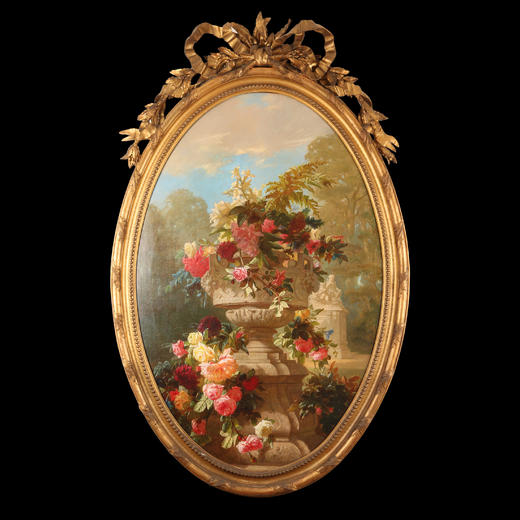 独角鹿西洋古董比利时画家J. Robie签名静物花卉布面油画《花》 商品图0