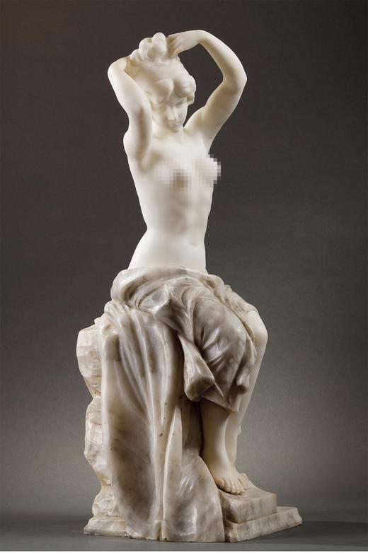 独角鹿西洋古董雕塑家G.Pugi签名出品雪花石雕塑作品《沐浴者》 商品图2