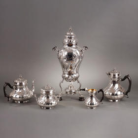 独角鹿西洋古董银器Boin & Taburet工坊纯银下午茶具镀银茶炊