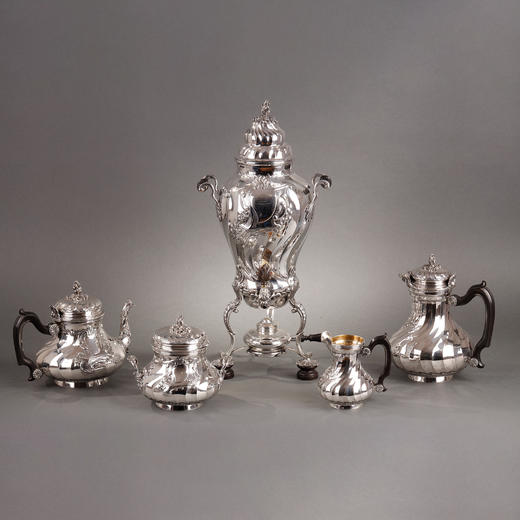 独角鹿西洋古董银器Boin & Taburet工坊纯银下午茶具镀银茶炊 商品图0