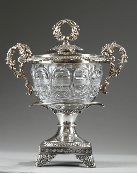 独角鹿西洋古董François-Julien Doyen路易十六风纯银水晶果酱樽 商品图1