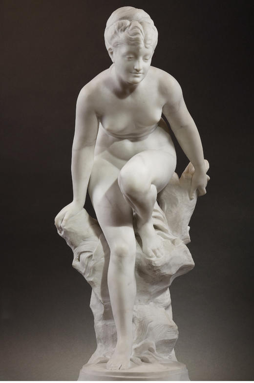 独角鹿西洋古董Albert DESENFANS卡拉拉大理石雕塑《水之宁芙》 商品图2