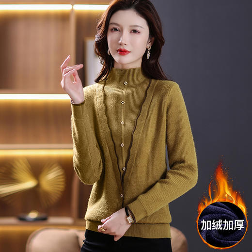秋冬加绒加厚假两件针织衫一体绒上衣打底衫CC-51901 商品图0