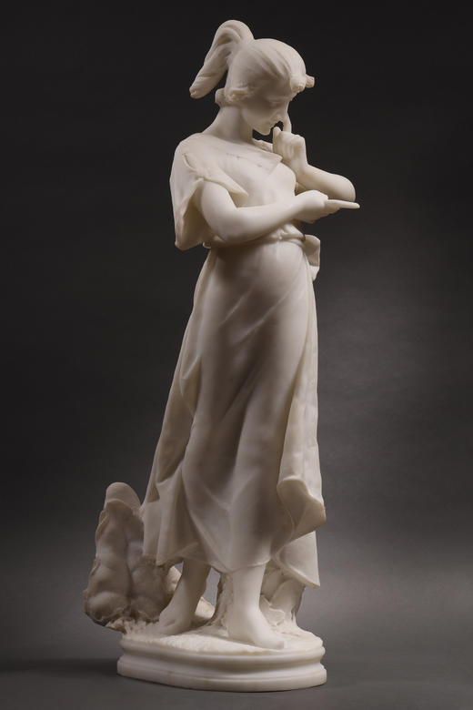 独角鹿西洋古董Fanny Rozet新艺术风卡拉拉大理石读信的女人雕塑 商品图2