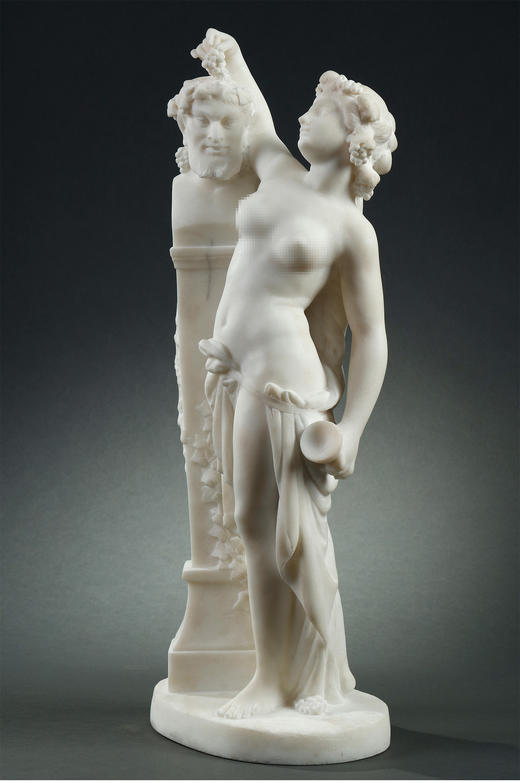 独角鹿西洋古董雕塑卡拉拉大理石《酒神女祭司与普里阿普斯》 商品图1
