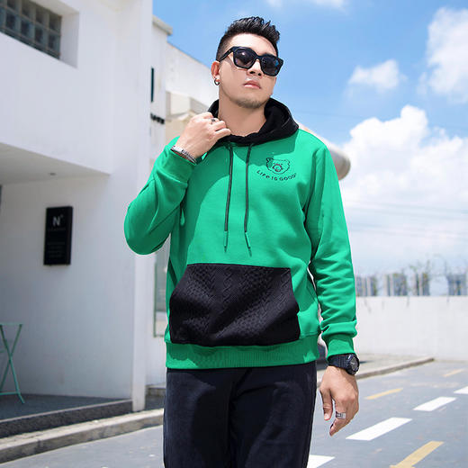 【新款DMH】大依优型大码男装胖子新品国潮刺绣发泡印花宽松袋鼠兜帽衫卫衣连帽 商品图1