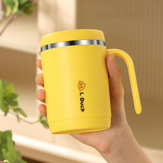 「三色可选！黄鸭款马克杯」创意马克杯颜值带盖304不锈钢黄鸭水杯学生办公咖啡杯水杯餐饮用具 商品图3