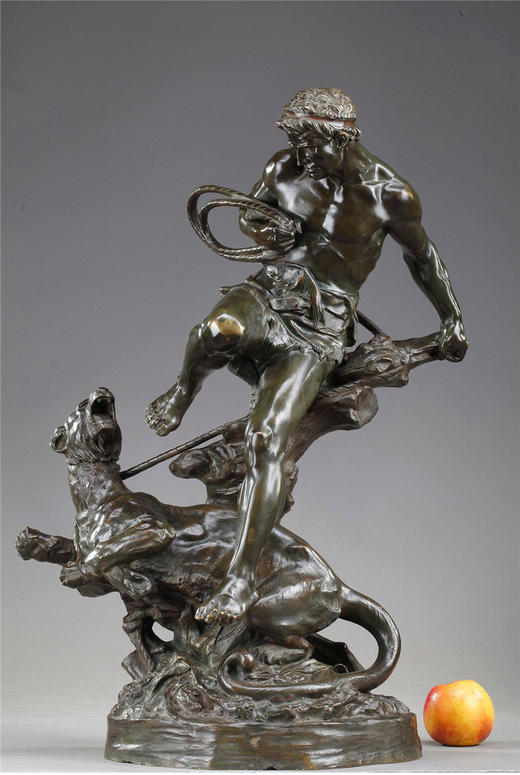 独角鹿西洋古董法国雕塑家Edouard Drouot上色青铜雕塑摆件驯狮者 商品图1