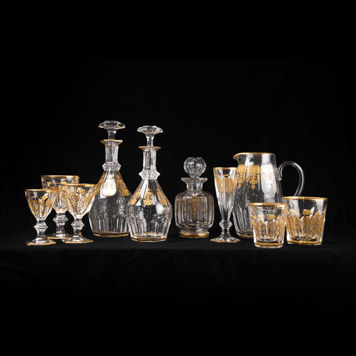 独角鹿西洋古董法国巴卡拉经典Empire系列描金花纹水晶酒具套装 商品图0