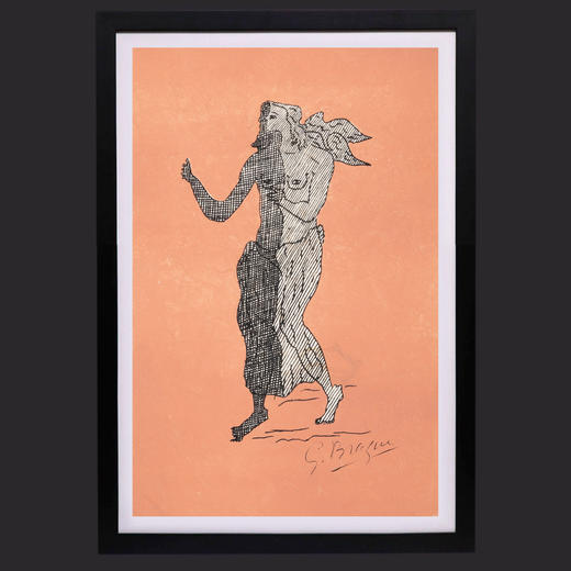 独角鹿西洋古董法国画家乔治·布拉克签名石版画粉色背景中的人物 商品图0