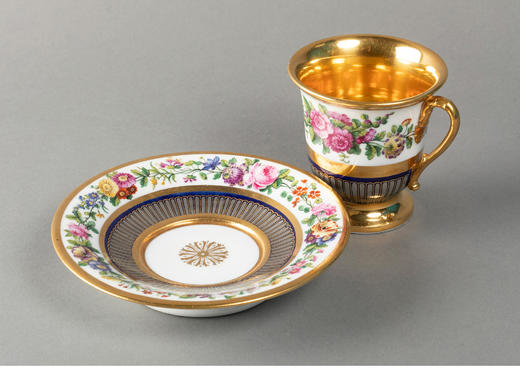 独角鹿西洋古董法国Feuillet瓷窑手绘花卉铂金描金咖啡杯碟套装 商品图4